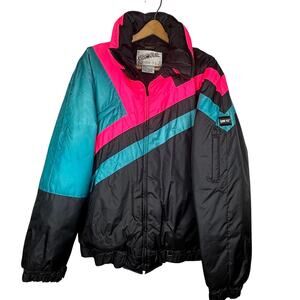 Profile Gore-Tex Vintage Ski Jacket Size L Black Pink Teal 80s 90s  Down Retro